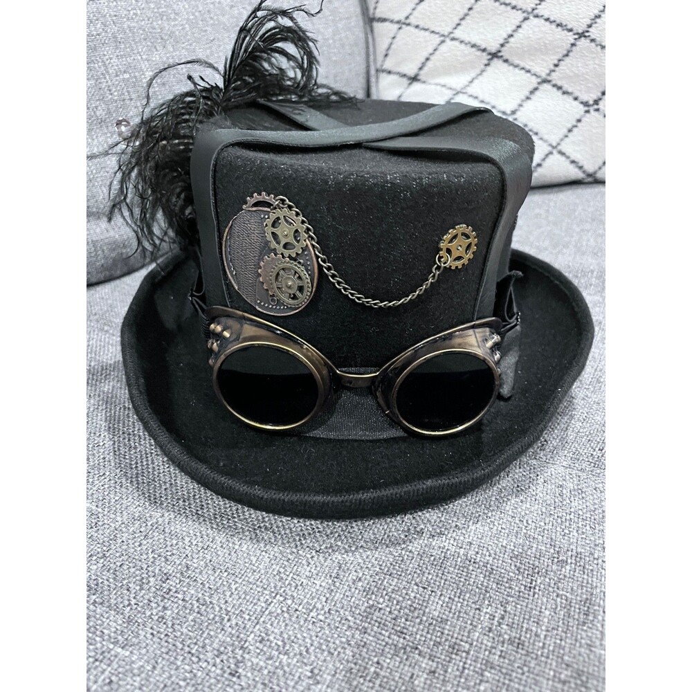 Steampunk Black Hat with Feathers Sunglasses